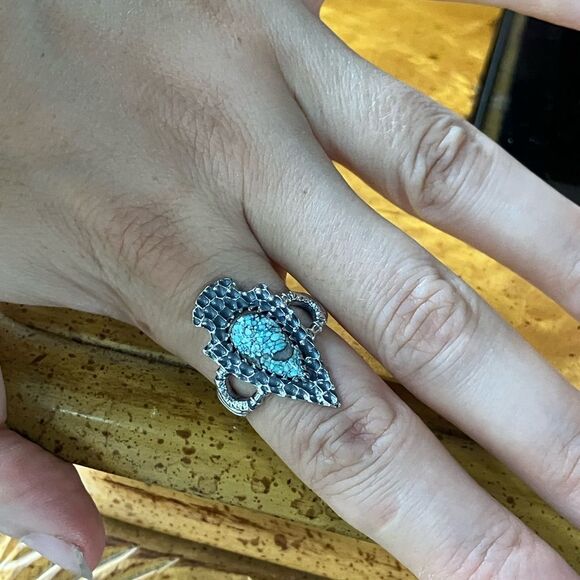Natural Blue Moon Turquoise Sterling Silver Ring Size 8 - Picture 4 of 9